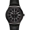 Swatch Swatch Irony Sistem51 YIB400  YIB400 механические мужские часы  черный циферблат, браслет кожаный — вид спереди