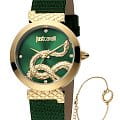 Just Cavalli Just Cavalli JC1L091L0015  JC1L091L0015 кварцевые женские часы  зеленый циферблат, браслет кожаный — вид спереди