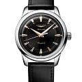 Longines Longines Heritage Classic L1.649.4.52.2  L16494522 механические мужские часы  черный циферблат, браслет кожаный — вид спереди