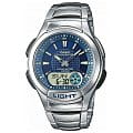 Casio Casio Illuminator AQ-180WD-2A  AQ-180WD-2A кварцевые мужские часы  синий циферблат, браслет нержавеющая сталь — вид спереди