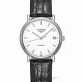 Longines Longines Presence L4.821.4.12.2  L48214122 механические мужские часы  белый циферблат, браслет кожаный — вид спереди