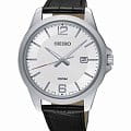 Seiko Seiko Promo SUR249P1  SUR249P1 кварцевые мужские часы  серебристый циферблат, браслет кожаный — вид спереди