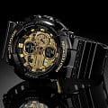 Casio Casio G-Shock GA-140GB-1A1DR (GA-140GB-1A1) электронные мужские часы часы, крупный план золотой циферблат