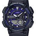 Casio Casio Collection AEQ-110W-2A2  AEQ-110W-2A2 кварцевые мужские часы  синий циферблат, браслет пластик — вид спереди