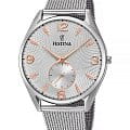 Festina Festina Retro F6869/1  F6869/1 кварцевые мужские часы  серебристый циферблат, браслет нержавеющая сталь — вид спереди