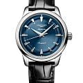 Longines Longines Conquest Heritage L1.649.4.92.2  L16494922 механические мужские часы  синий циферблат, браслет кожаный — вид спереди