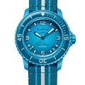 Swatch Swatch x Blancpain Blue Lagoon SO35L400  SO35L400 механические мужские часы  голубой циферблат, браслет нейлон — вид спереди