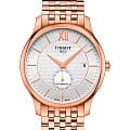 Tissot Tissot Tradition Automatic Small Second T063.428.33.038.00 Tradition T0634283303800 механические мужские часы  белый циферблат, браслет сталь c pvd покрытием — вид спереди