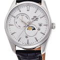 Orient Orient Sun & Moon RA-AK0310S  RA-AK0310S механические мужские часы  белый циферблат, браслет кожаный — вид спереди