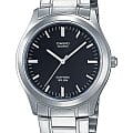 Casio Casio MTP-1200A-1A  MTP-1200A-1A кварцевые мужские часы  черный циферблат, браслет нержавеющая сталь — вид спереди